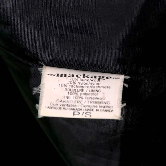 Mackage Wool Cashmere Leather Trim Long Trench Coat Black Womens S Dark Academia - Picture 10 of 10